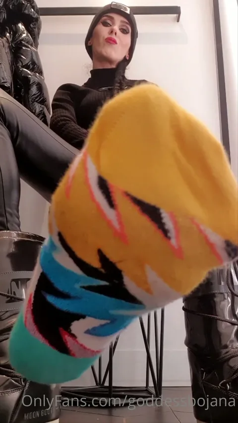 Goddess Bojana: It's so warm inside My Moon Boots...I can feel the sweat between My toes... clean it, bitch! Clean all the Sweat!